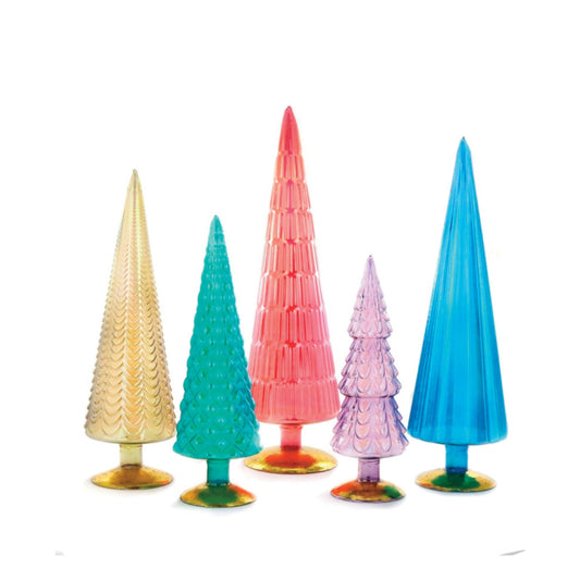 Iridescent Jewel Glass Trees Set of 5