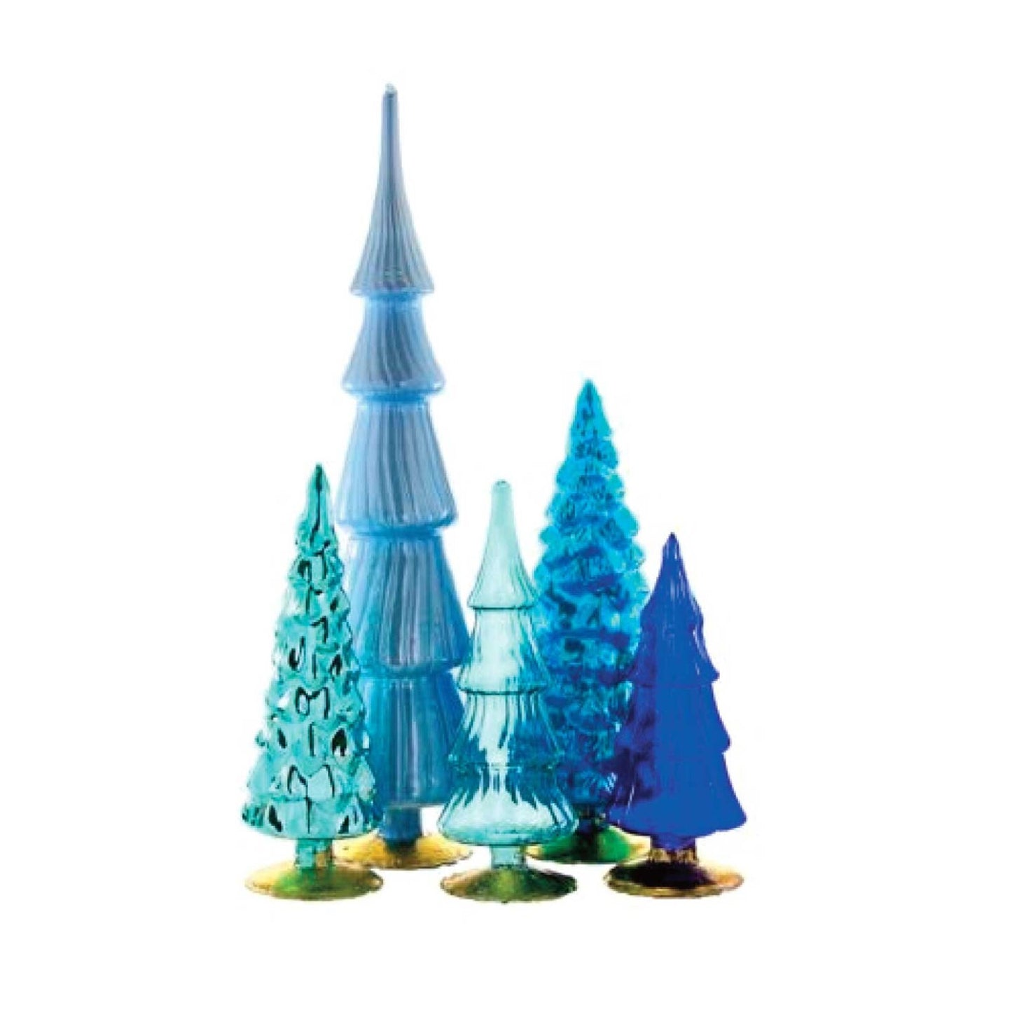 Blue Hue Large Glass Trees Set of 5