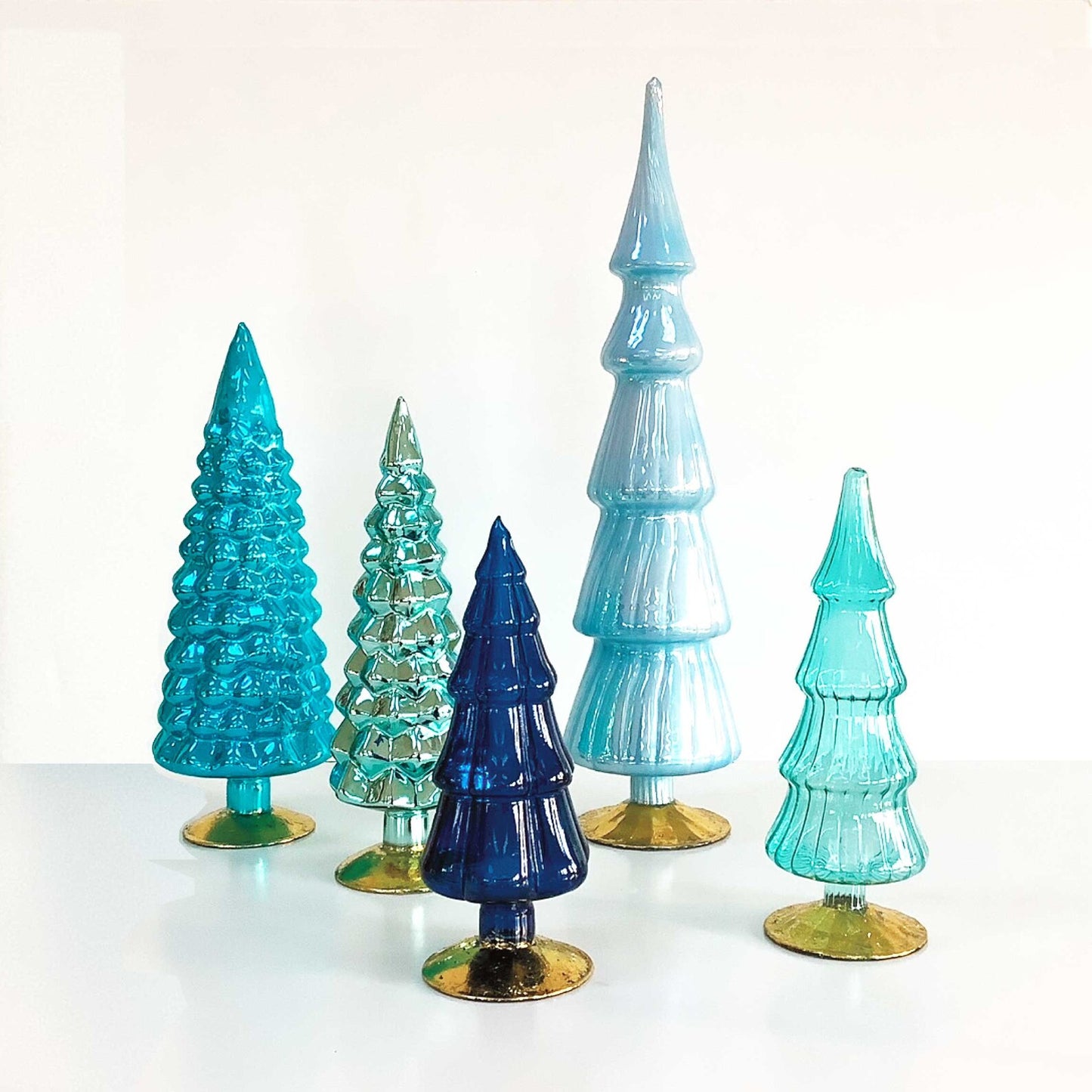 Blue Hue Large Glass Trees Set of 5