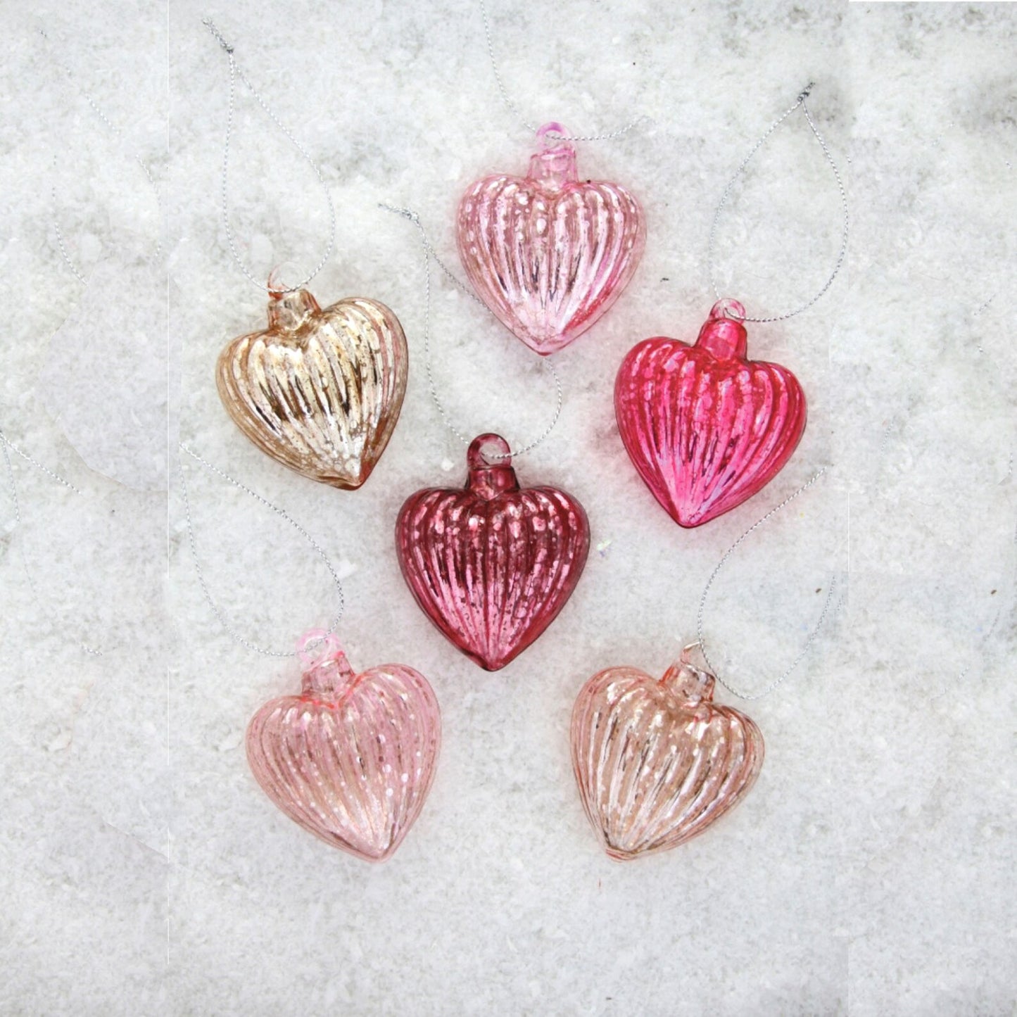 Antique Stripe Heart Glass Ornaments