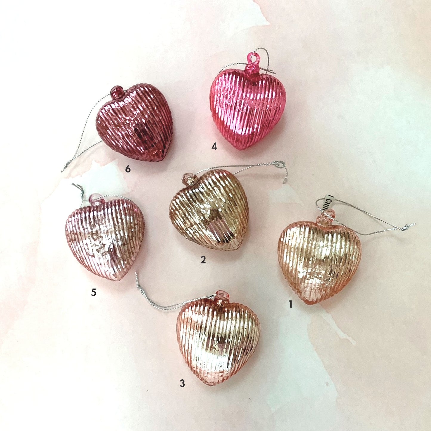 Antique Stripe Heart Glass Ornaments