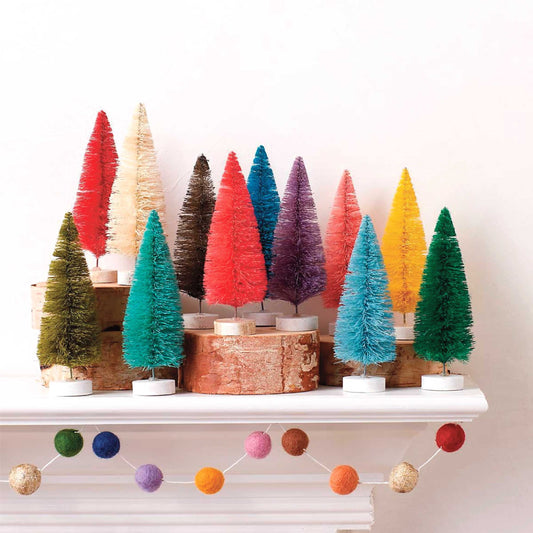 Rainbow Hue 6.75" Bottlebrush Trees Set of 12