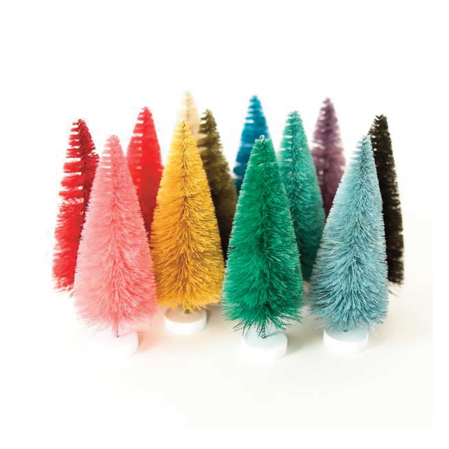 Rainbow Hue 6.75" Bottlebrush Trees Set of 12