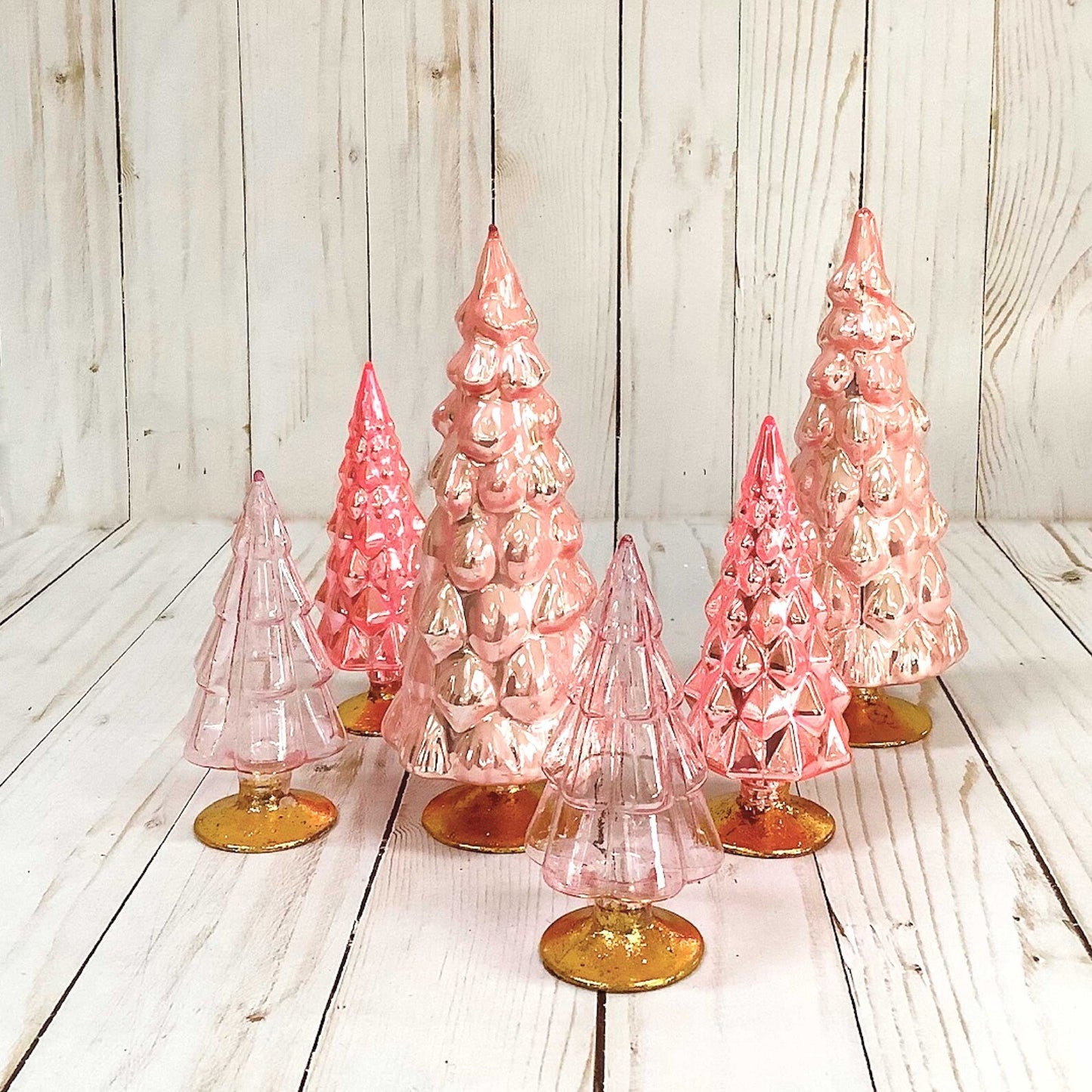 Pink Hue Small Glass Trees Set of 6