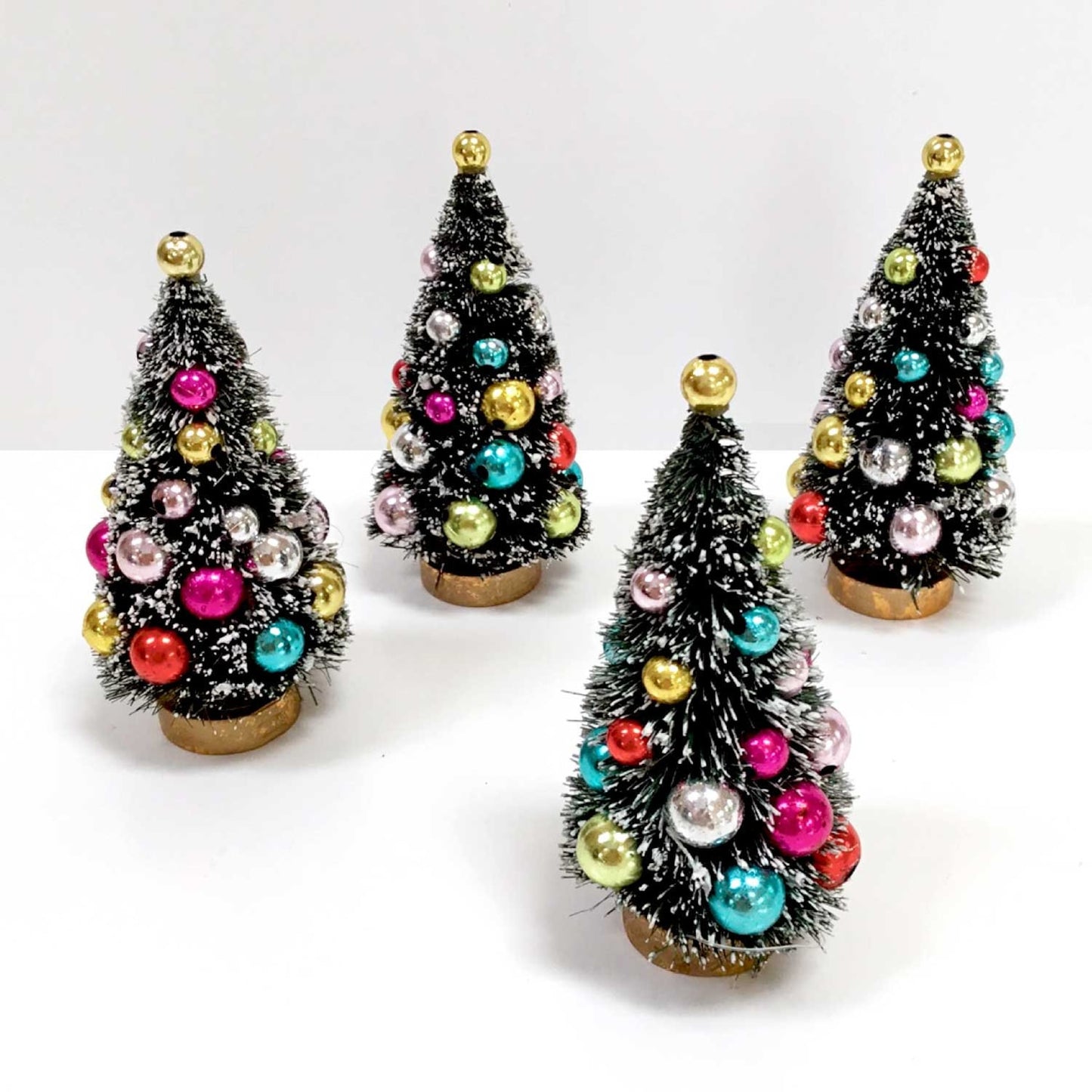 Mini Bottlebrush Trees with Baubles Set of 4