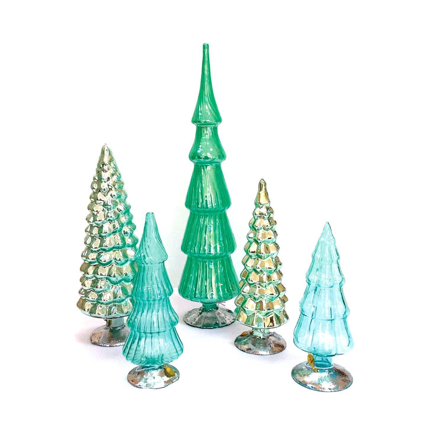 Wintergreen Hue Large Glass Trees, Set of 5