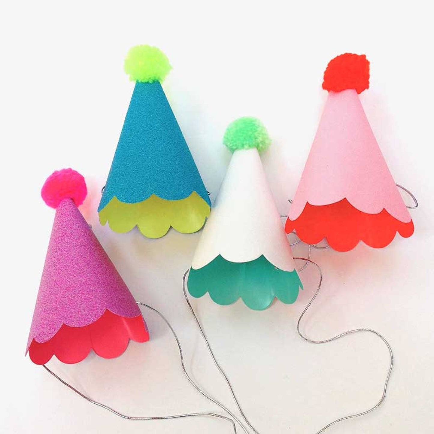 Glitter Party Hats With Pom Poms