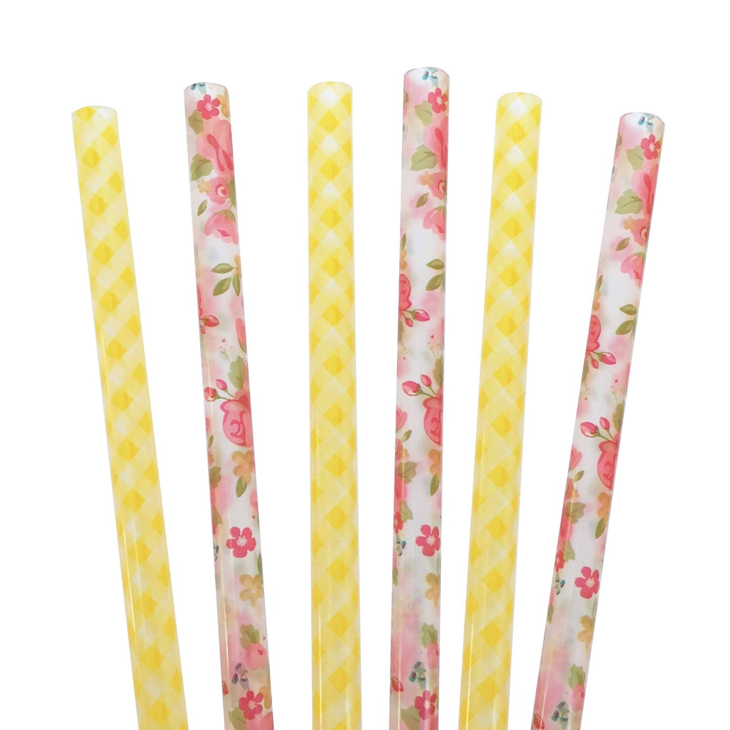 Bright Gingham Floral Reusable Straws