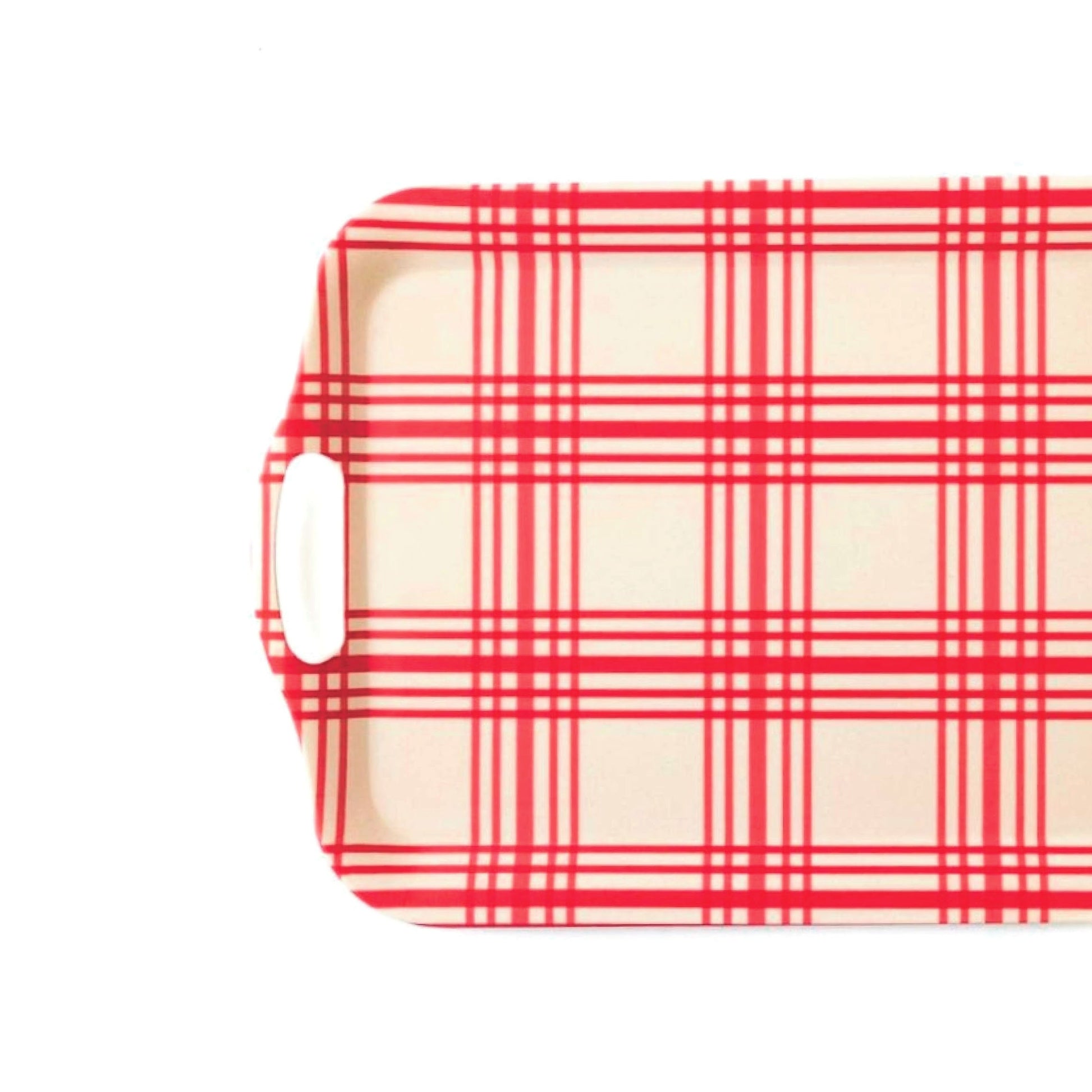 Red Plaid Bamboo Platter detail